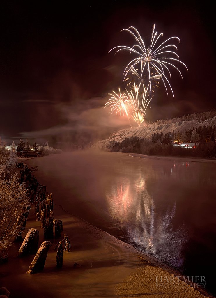 Steamy Yukon River and Fireworks Display